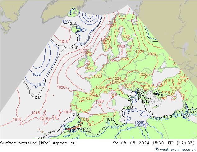 pressão do solo Arpege-eu Qua 08.05.2024 15 UTC
