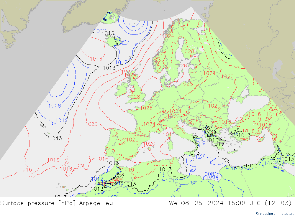 Bodendruck Arpege-eu Mi 08.05.2024 15 UTC