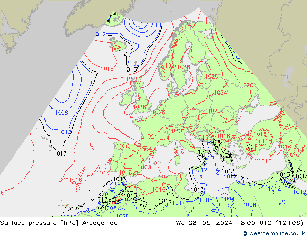 地面气压 Arpege-eu 星期三 08.05.2024 18 UTC