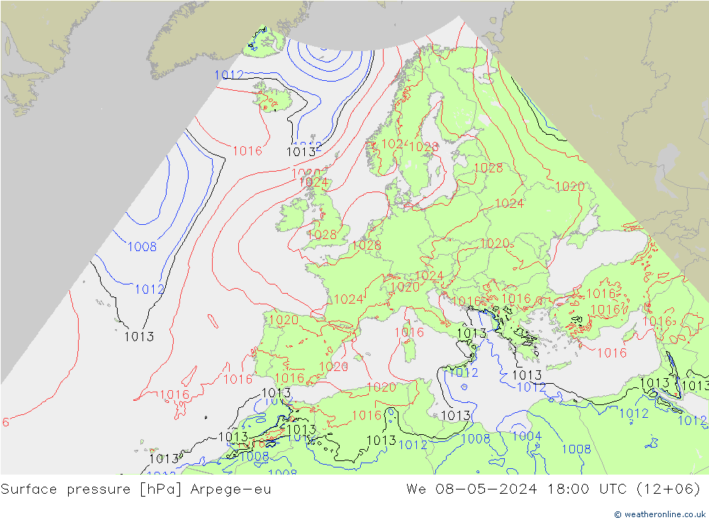 Bodendruck Arpege-eu Mi 08.05.2024 18 UTC