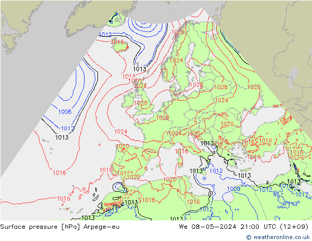 pression de l'air Arpege-eu mer 08.05.2024 21 UTC