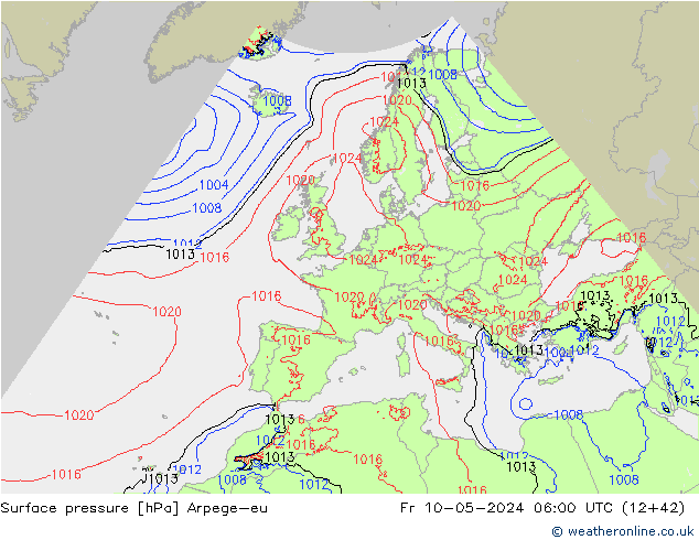 Atmosférický tlak Arpege-eu Pá 10.05.2024 06 UTC
