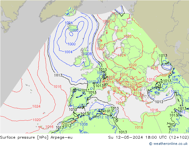 Pressione al suolo Arpege-eu dom 12.05.2024 18 UTC