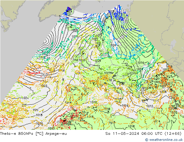 Theta-e 850hPa Arpege-eu Sa 11.05.2024 06 UTC