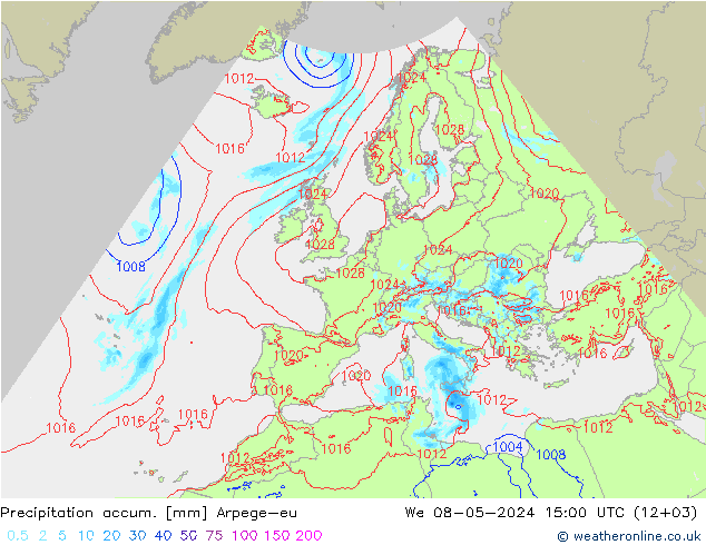 Precipitation accum. Arpege-eu St 08.05.2024 15 UTC