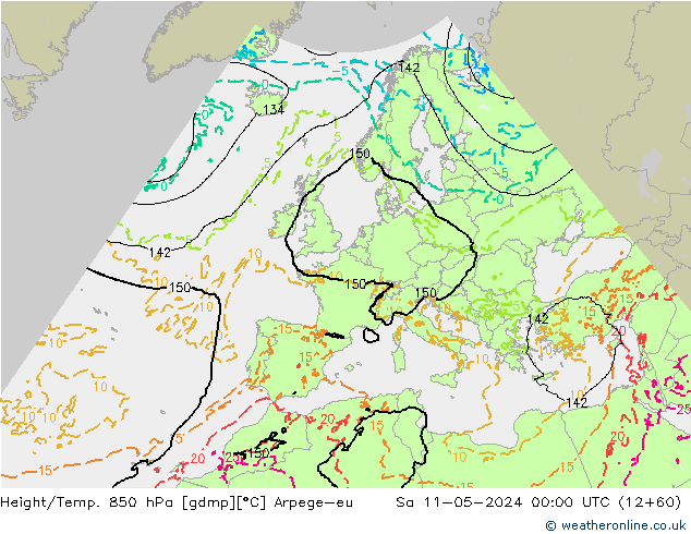 Geop./Temp. 850 hPa Arpege-eu sáb 11.05.2024 00 UTC