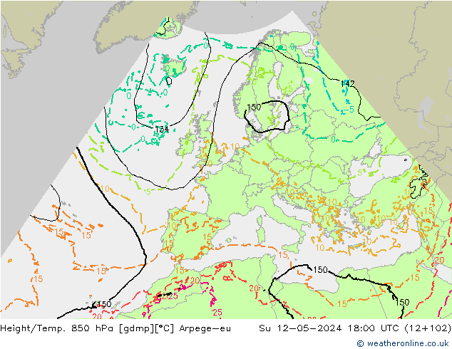 Hoogte/Temp. 850 hPa Arpege-eu zo 12.05.2024 18 UTC