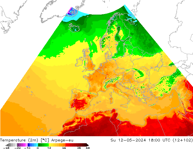 Temperatura (2m) Arpege-eu dom 12.05.2024 18 UTC