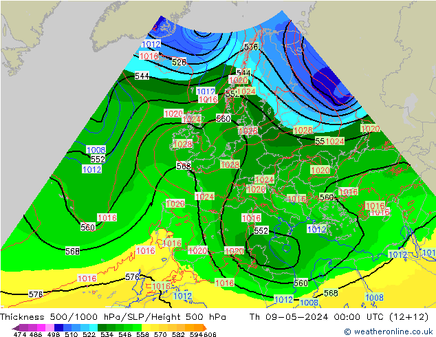 Thck 500-1000hPa Arpege-eu Čt 09.05.2024 00 UTC