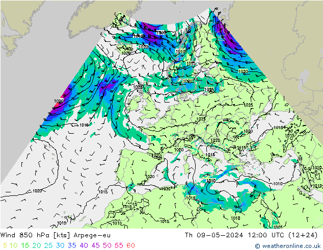 风 850 hPa Arpege-eu 星期四 09.05.2024 12 UTC