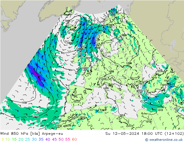 ветер 850 гПа Arpege-eu Вс 12.05.2024 18 UTC