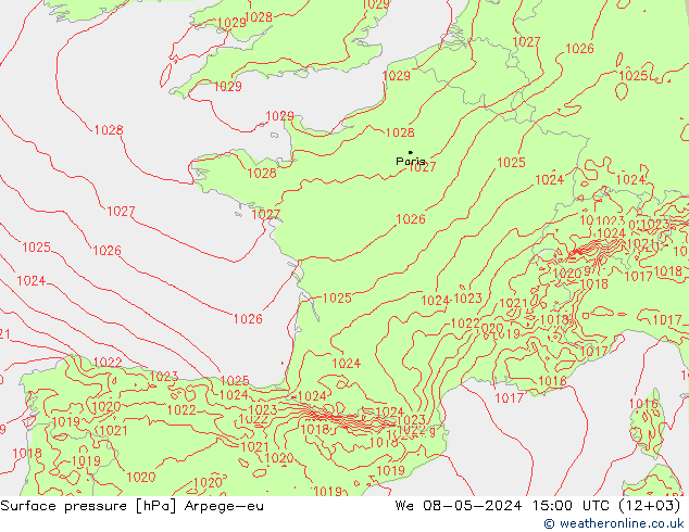 pression de l'air Arpege-eu mer 08.05.2024 15 UTC