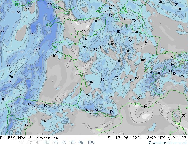 Humidité rel. 850 hPa Arpege-eu dim 12.05.2024 18 UTC