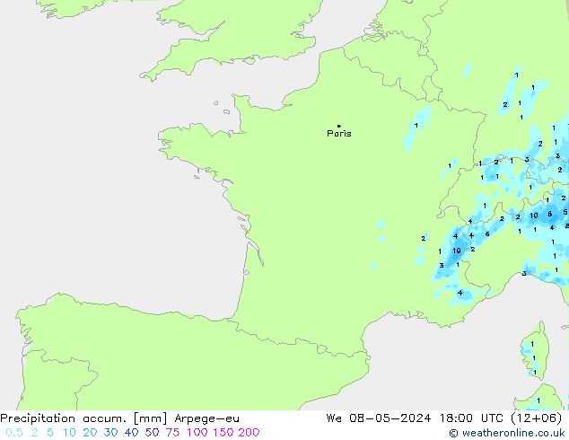 Precipitation accum. Arpege-eu  08.05.2024 18 UTC