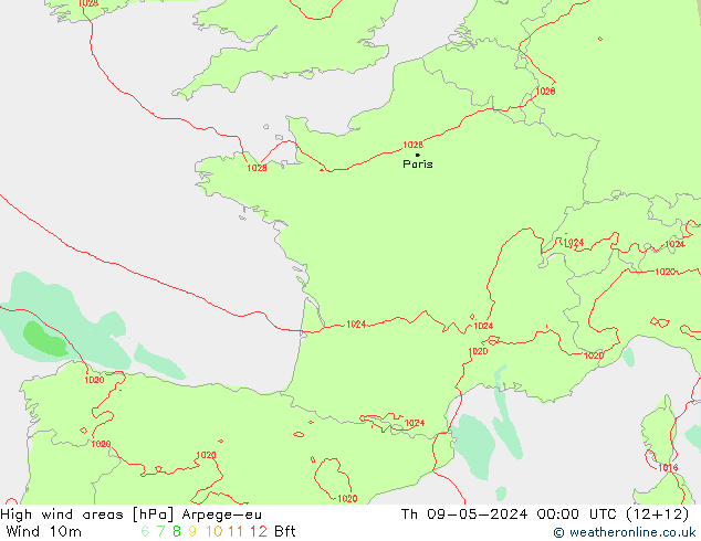 Windvelden Arpege-eu do 09.05.2024 00 UTC