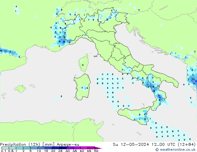 Totale neerslag (12h) Arpege-eu zo 12.05.2024 00 UTC