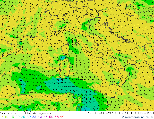 Rüzgar 10 m Arpege-eu Paz 12.05.2024 18 UTC