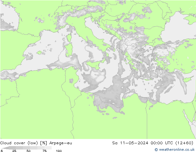 Cloud cover (low) Arpege-eu Sa 11.05.2024 00 UTC