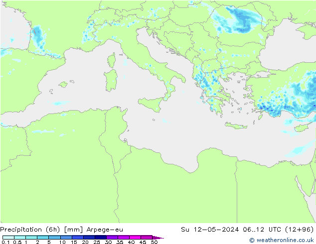 Precipitação (6h) Arpege-eu Dom 12.05.2024 12 UTC