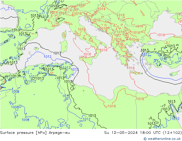 Surface pressure Arpege-eu Su 12.05.2024 18 UTC