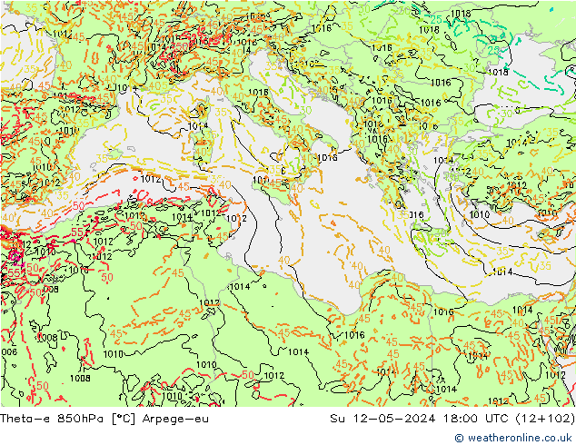 Theta-e 850hPa Arpege-eu Ne 12.05.2024 18 UTC