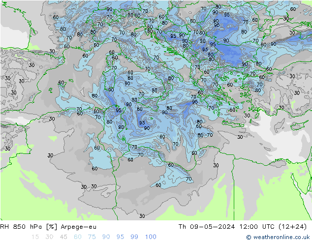 850 hPa Nispi Nem Arpege-eu Per 09.05.2024 12 UTC