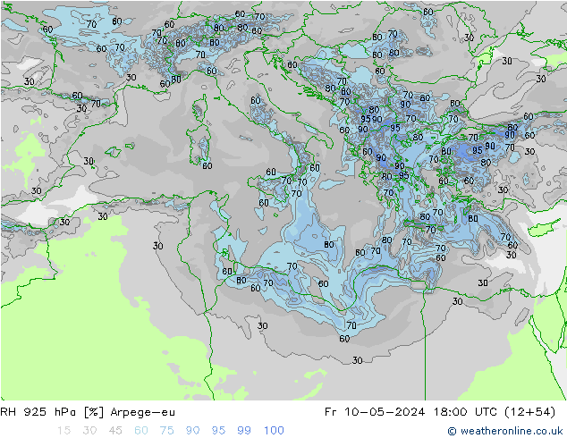 RH 925 hPa Arpege-eu Fr 10.05.2024 18 UTC