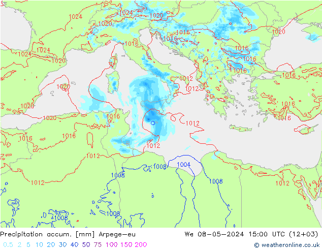 Toplam Yağış Arpege-eu Çar 08.05.2024 15 UTC