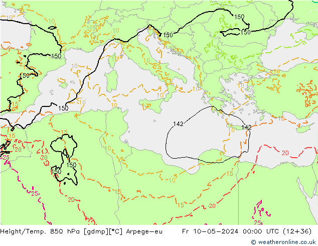 Yükseklik/Sıc. 850 hPa Arpege-eu Cu 10.05.2024 00 UTC