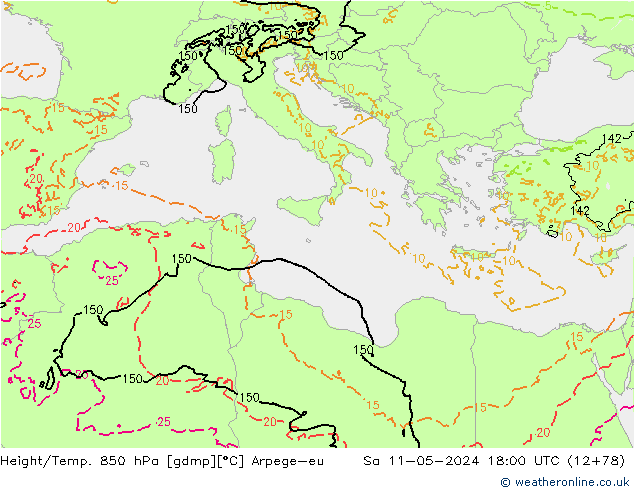 Height/Temp. 850 hPa Arpege-eu  11.05.2024 18 UTC