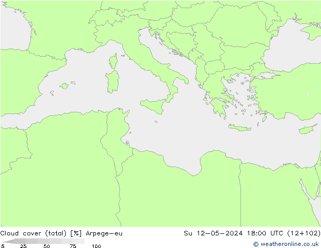 Cloud cover (total) Arpege-eu Su 12.05.2024 18 UTC