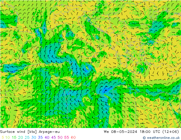 Surface wind Arpege-eu We 08.05.2024 18 UTC