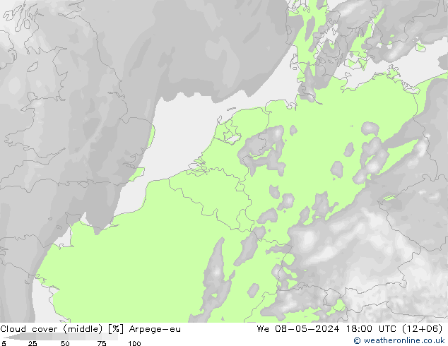 Wolken (mittel) Arpege-eu Mi 08.05.2024 18 UTC