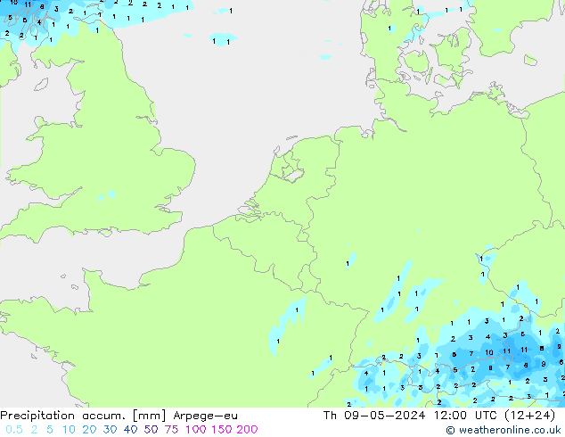 Precipitation accum. Arpege-eu  09.05.2024 12 UTC