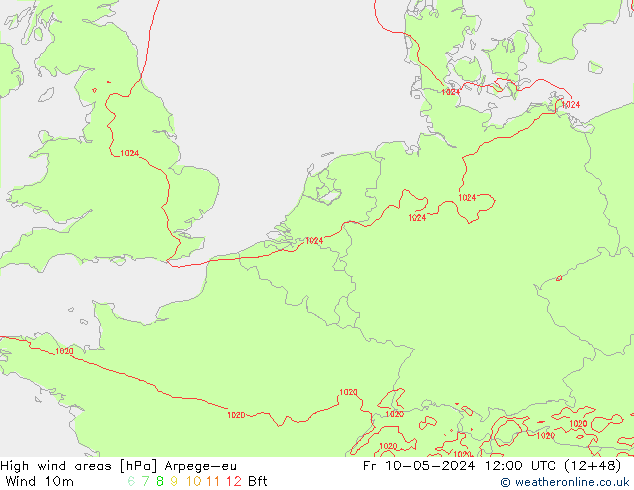 High wind areas Arpege-eu  10.05.2024 12 UTC