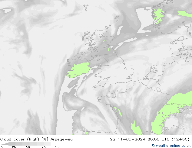 Cloud cover (high) Arpege-eu Sa 11.05.2024 00 UTC