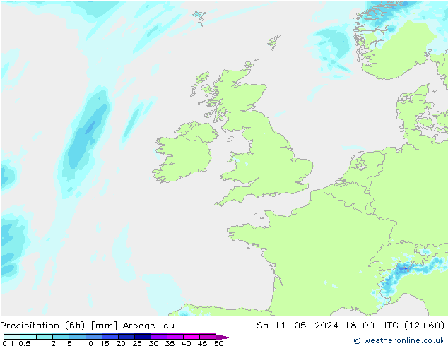 Totale neerslag (6h) Arpege-eu za 11.05.2024 00 UTC