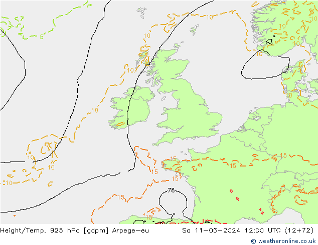 Height/Temp. 925 hPa Arpege-eu So 11.05.2024 12 UTC