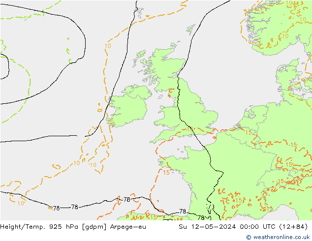 Height/Temp. 925 hPa Arpege-eu dom 12.05.2024 00 UTC