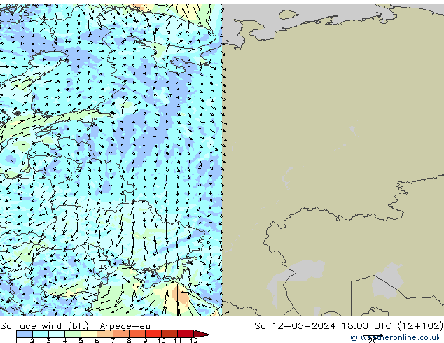 Vent 10 m (bft) Arpege-eu dim 12.05.2024 18 UTC