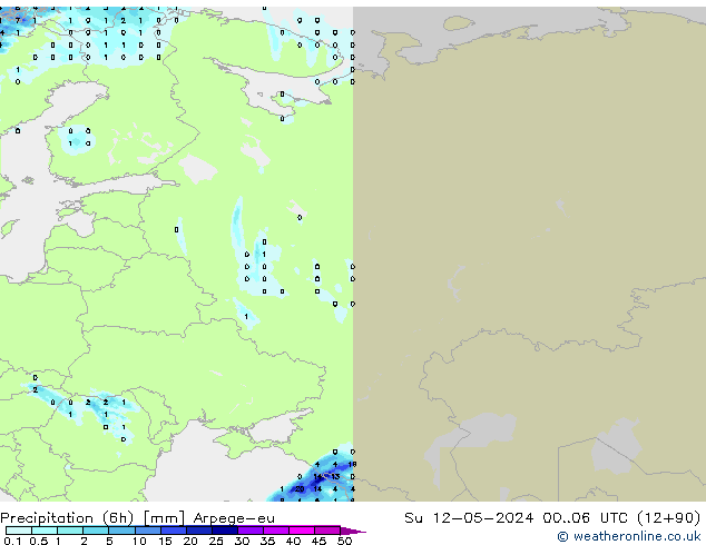 Precipitación (6h) Arpege-eu dom 12.05.2024 06 UTC