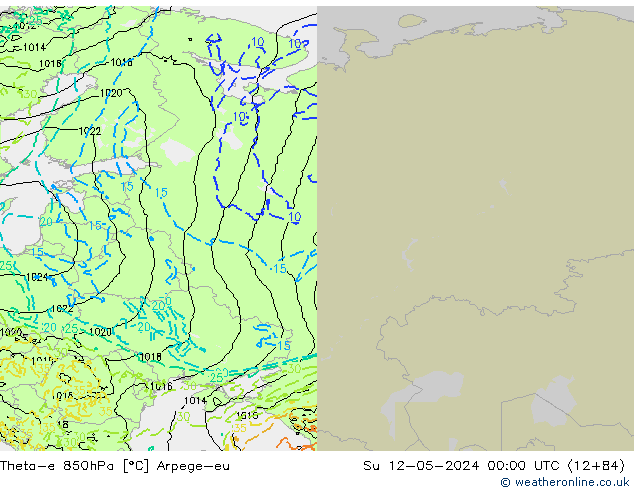 Theta-e 850гПа Arpege-eu Вс 12.05.2024 00 UTC