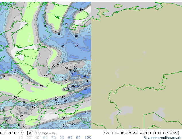 RH 700 hPa Arpege-eu Sa 11.05.2024 09 UTC