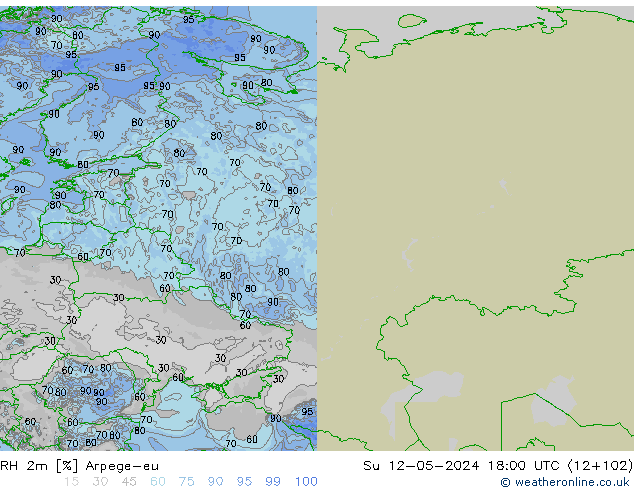 RH 2m Arpege-eu dom 12.05.2024 18 UTC