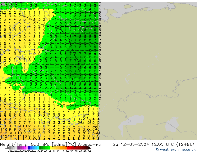 Height/Temp. 850 гПа Arpege-eu Вс 12.05.2024 12 UTC