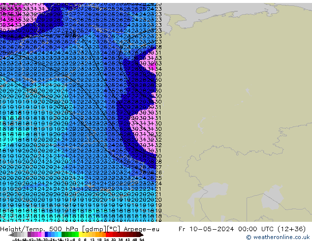 Hoogte/Temp. 500 hPa Arpege-eu vr 10.05.2024 00 UTC