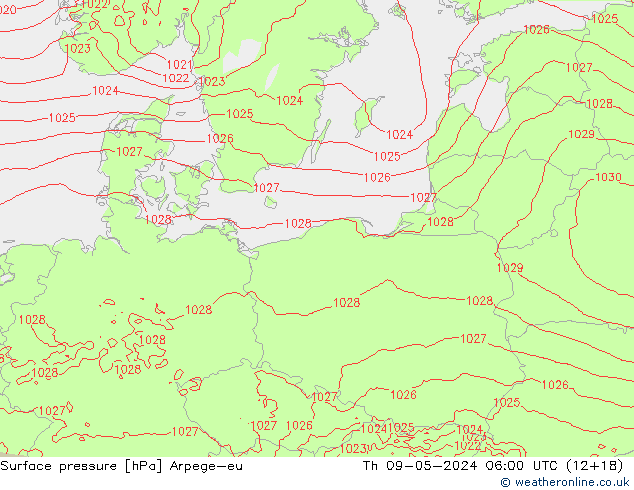 Pressione al suolo Arpege-eu gio 09.05.2024 06 UTC