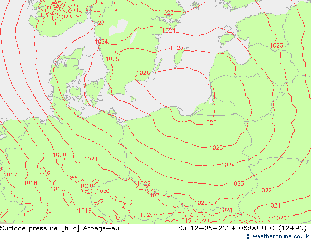 Atmosférický tlak Arpege-eu Ne 12.05.2024 06 UTC