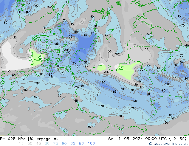 RH 925 hPa Arpege-eu Sa 11.05.2024 00 UTC