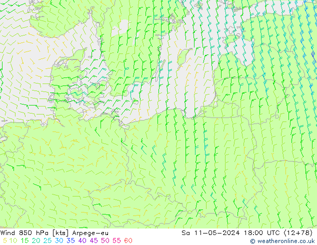 Wind 850 hPa Arpege-eu Sa 11.05.2024 18 UTC